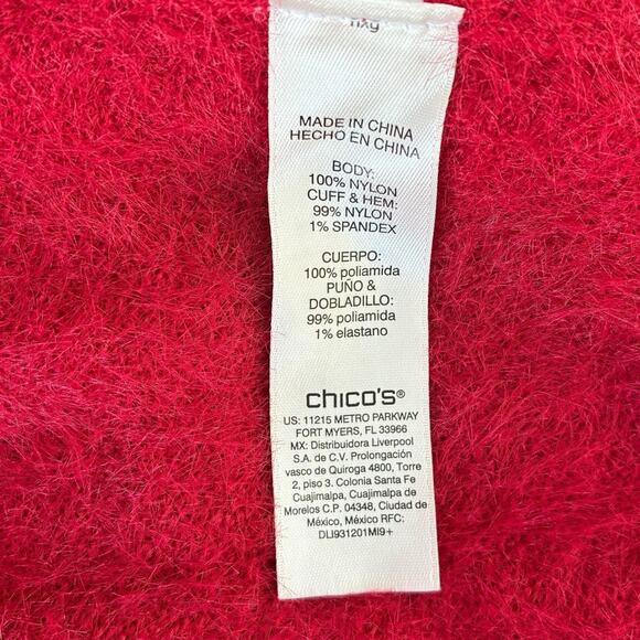 NWT Chico’s Sweater Women's Size 4 (2X) Razzie Red Eyelash Funnel Neck Pullover - Picture 6 of 8
